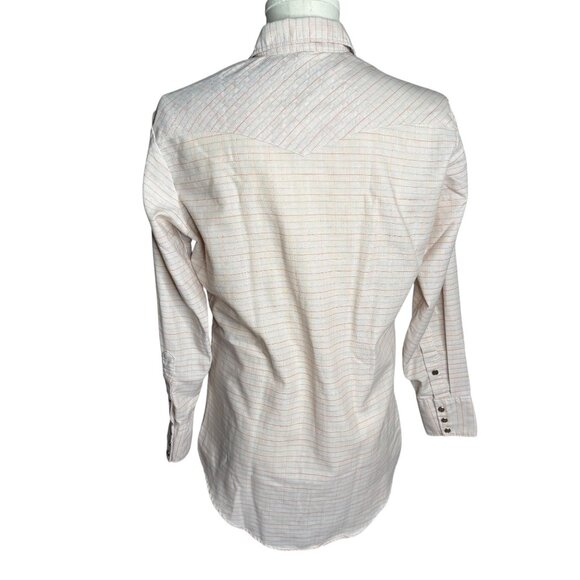 Vintage 70s H Bar C Pearl Snap Western Shirt 15.5 x 33 Beige Plaid Long Tail - Picture 4 of 6